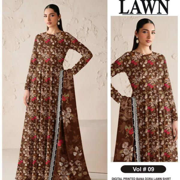 Vol-09 Sapphire Digital Printed Bana Dora Lawn 3pc Dresses - Women Wear Design No. 18