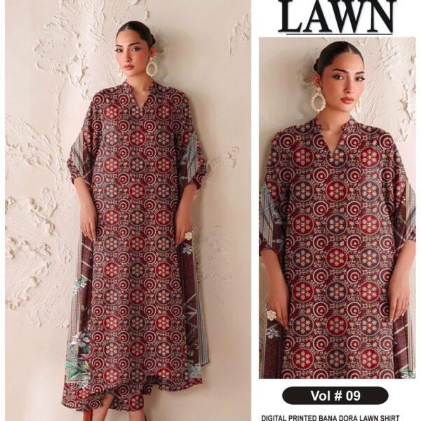 Vol-09 Sapphire Digital Printed Bana Dora Lawn 3pc Dresses - Women Wear Design No. 19