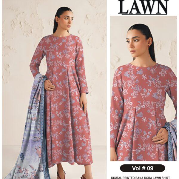 Vol-09 Sapphire Digital Printed Bana Dora Lawn 3pc Dresses - Women Wear Design No. 1