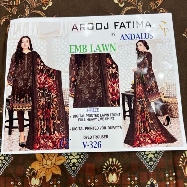 Vol-326 Arooj Fatima Lawn Embroidered 3pc Suits - Women Wear Design No. 2