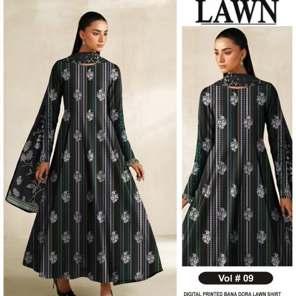 Vol-09 Sapphire Digital Printed Bana Dora Lawn 3pc Dresses - Women Wear Design No. 4