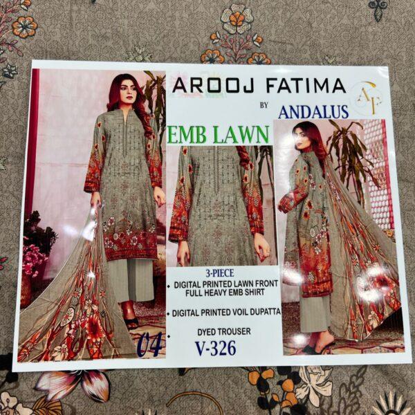 Vol-326 Arooj Fatima Lawn Embroidered 3pc Suits - Women Wear Design No. 4