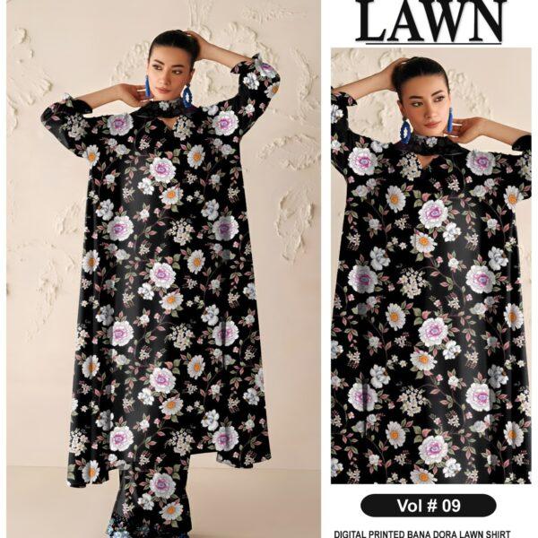 Vol-09 Sapphire Digital Printed Bana Dora Lawn 3pc Dresses - Women Wear Design No. 8