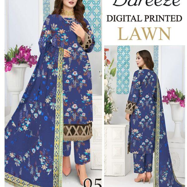 Vol-05 Bareeze Brand Digital Printed Lawn Fabrics 3pc Dresses - Women Wear Design No. 5