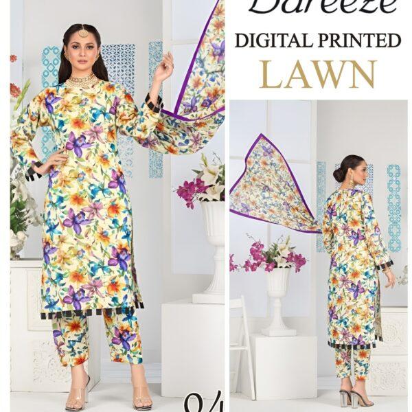 Vol-05 Bareeze Brand Digital Printed Lawn Fabrics 3pc Dresses - Women Wear Design No. 4