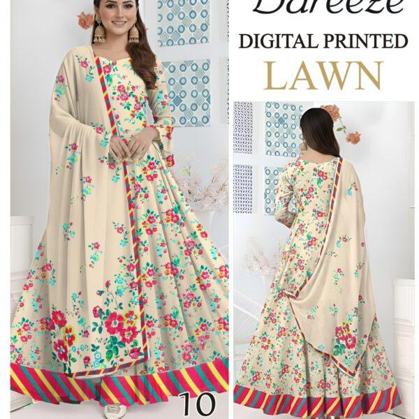 Vol-05 Bareeze Brand Digital Printed Lawn Fabrics 3pc Dresses - Women Wear Design No. 10