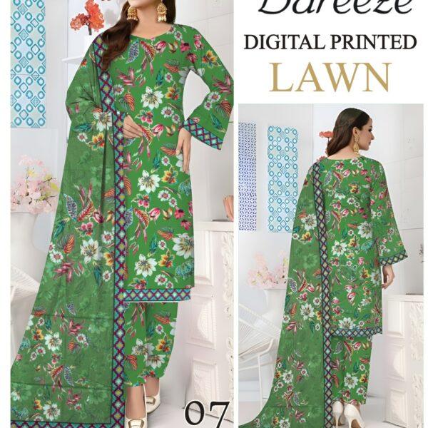 Vol-05 Bareeze Brand Digital Printed Lawn Fabrics 3pc Dresses - Women Wear Design No. 7