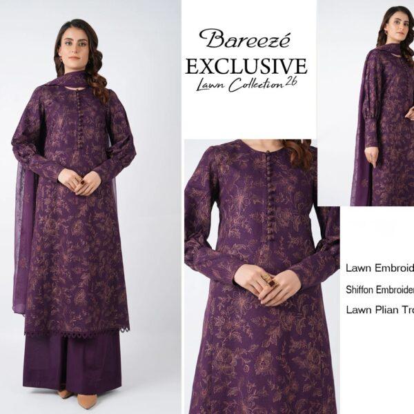 Bareeze Brand Luxury Collection Embroidered Lawn 3pc Suits - Women Wear Design No. 6