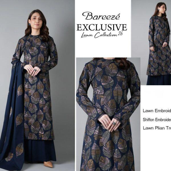 Bareeze Brand Luxury Collection Embroidered Lawn 3pc Suits - Women Wear Design No. 3