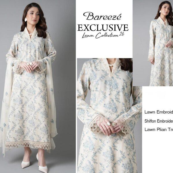 Bareeze Brand Luxury Collection Embroidered Lawn 3pc Suits - Women Wear Design No. 9
