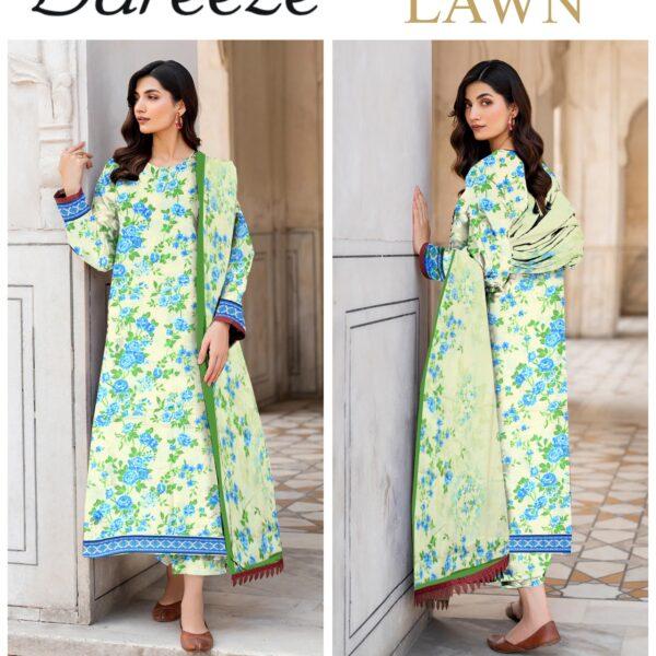 Vol-04 Bareeze Printed Lawn Fabrics 3pc Dresses - Women Wear Design No. 1
