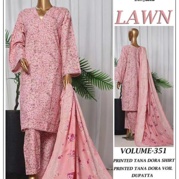 Vol-351 Bin Saeed Printed Tana Dora Lawn 3pc Dresses - Women Wear Design No. 1