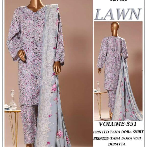 Vol-351 Bin Saeed Printed Tana Dora Lawn 3pc Dresses - Women Wear Design No. 2