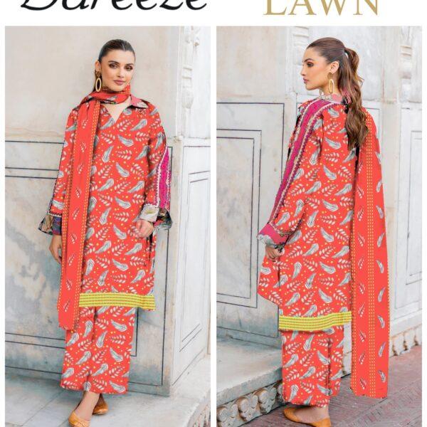 Vol-04 Bareeze Printed Lawn Fabrics 3pc Dresses - Women Wear Design No. 3