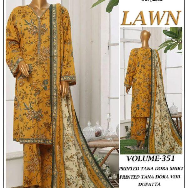 Vol-351 Bin Saeed Printed Tana Dora Lawn 3pc Dresses - Women Wear Design No. 4