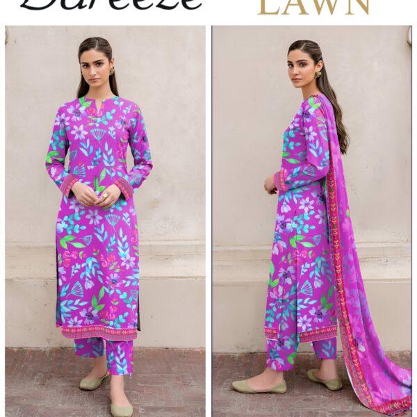 Vol-04 Bareeze Printed Lawn Fabrics 3pc Dresses - Women Wear Design No. 5