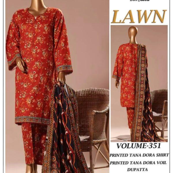 Vol-351 Bin Saeed Printed Tana Dora Lawn 3pc Dresses - Women Wear Design No. 5