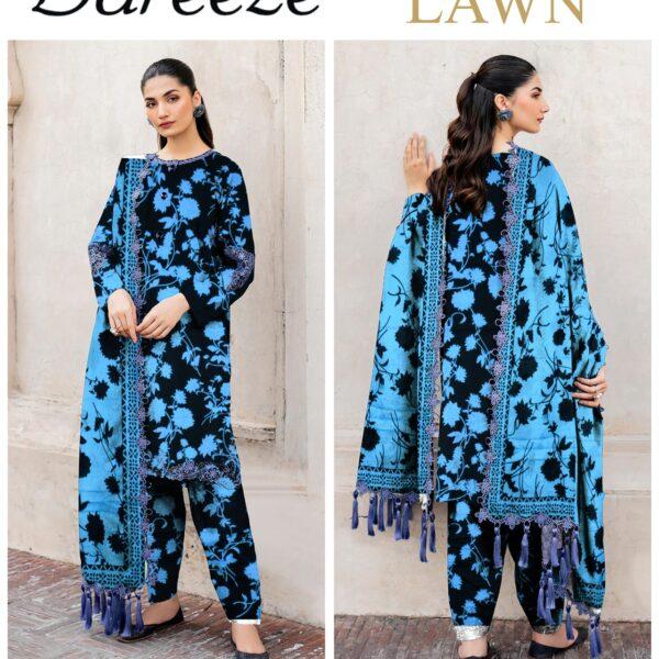 Vol-04 Bareeze Printed Lawn Fabrics 3pc Dresses - Women Wear Design No. 6