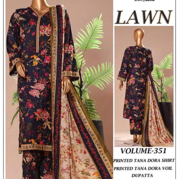 Vol-351 Bin Saeed Printed Tana Dora Lawn 3pc Dresses - Women Wear Design No. 6
