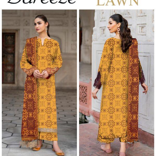 Vol-04 Bareeze Printed Lawn Fabrics 3pc Dresses - Women Wear Design No. 7