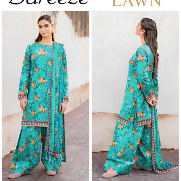 Vol-04 Bareeze Printed Lawn Fabrics 3pc Dresses - Women Wear Design No. 8