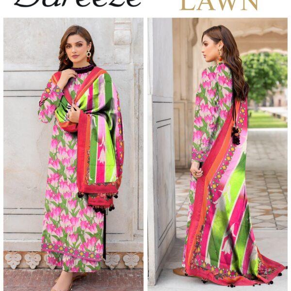 Vol-04 Bareeze Printed Lawn Fabrics 3pc Dresses - Women Wear Design No. 9