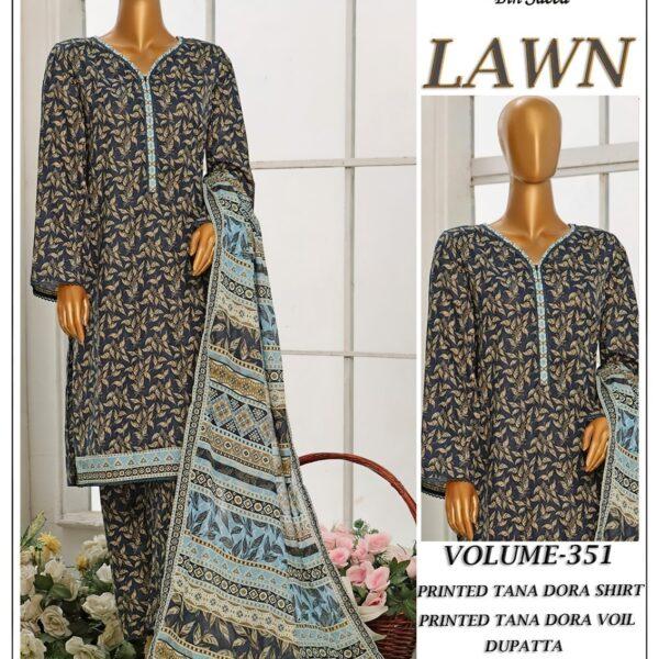 Vol-351 Bin Saeed Printed Tana Dora Lawn 3pc Dresses - Women Wear Design No. 9