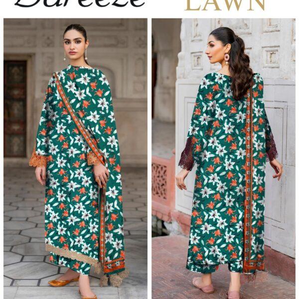 Vol-04 Bareeze Printed Lawn Fabrics 3pc Dresses - Women Wear Design No. 2