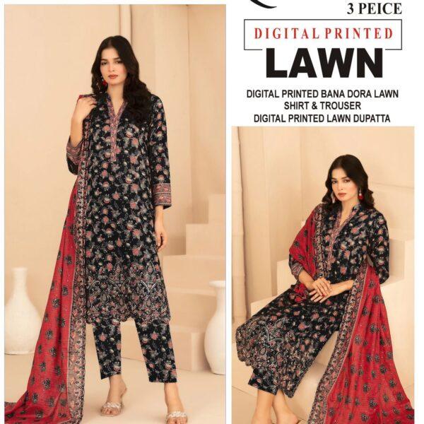 Vol-13 Baroque Digital Printed Bana Dora Lawn 3pc Dresses- Women Wear Design No. 7