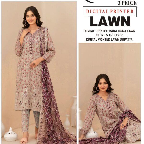 Vol-13 Baroque Digital Printed Bana Dora Lawn 3pc Dresses- Women Wear Design No. 8