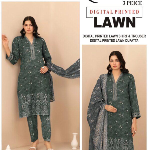 Vol-13 Baroque Digital Printed Bana Dora Lawn 3pc Dresses- Women Wear Design No. 10