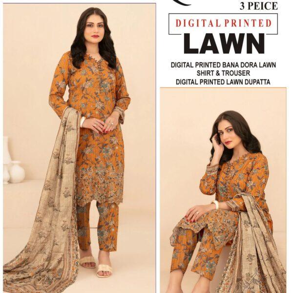 Vol-13 Baroque Digital Printed Bana Dora Lawn 3pc Dresses- Women Wear Design No. 2