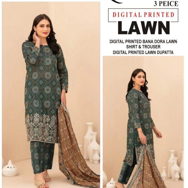Vol-13 Baroque Digital Printed Bana Dora Lawn 3pc Dresses- Women Wear Design No. 3