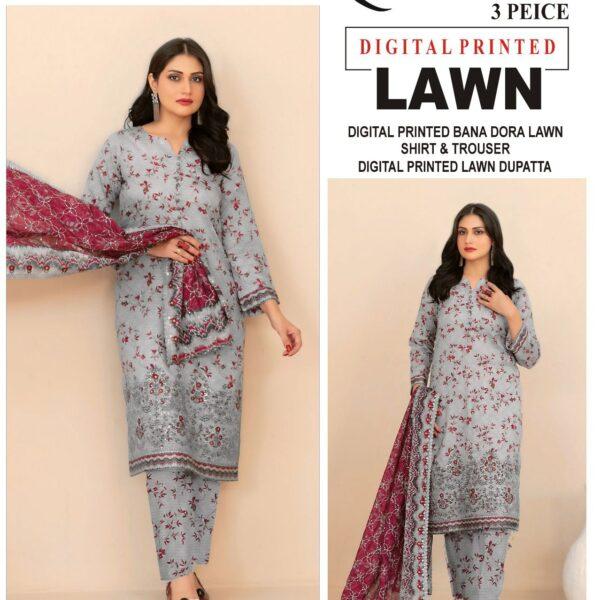 Vol-13 Baroque Digital Printed Bana Dora Lawn 3pc Dresses- Women Wear Design No. 4