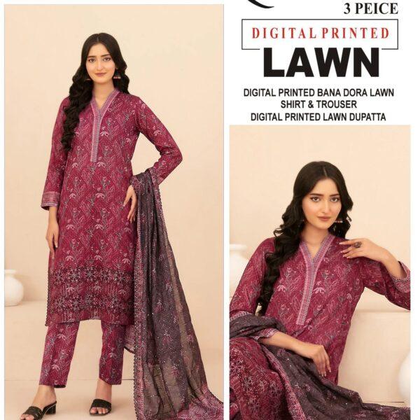 Vol-13 Baroque Digital Printed Bana Dora Lawn 3pc Dresses- Women Wear Design No. 5