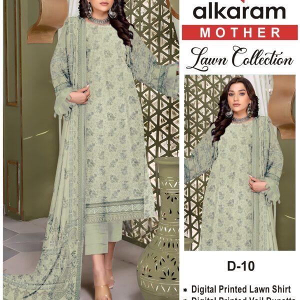 Vol-10 Alkaram Brand Digital Printed Lawn 3pc Dresses - Mother Collection Design No. 10