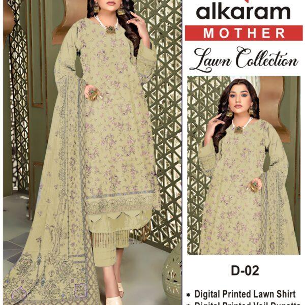 Vol-10 Alkaram Brand Digital Printed Lawn 3pc Dresses - Mother Collection Design No. 2