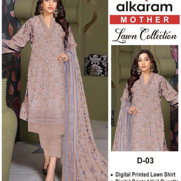 Vol-10 Alkaram Brand Digital Printed Lawn 3pc Dresses - Mother Collection Design No. 3