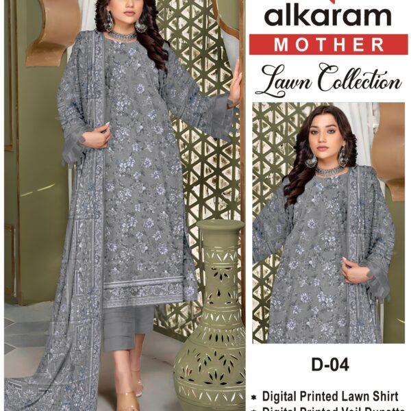 Vol-10 Alkaram Brand Digital Printed Lawn 3pc Dresses - Mother Collection Design No. 4