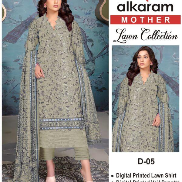 Vol-10 Alkaram Brand Digital Printed Lawn 3pc Dresses - Mother Collection Design No. 5