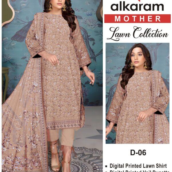 Vol-10 Alkaram Brand Digital Printed Lawn 3pc Dresses - Mother Collection Design No. 6