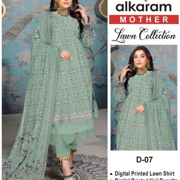 Vol-10 Alkaram Brand Digital Printed Lawn 3pc Dresses - Mother Collection Design No. 7