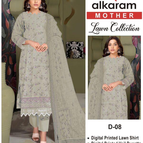 Vol-10 Alkaram Brand Digital Printed Lawn 3pc Dresses - Mother Collection Design No. 8
