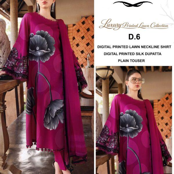 Vol-21 Elaf Branded Classic Lawn 3pc Dresses - Women Wear Design No. 6