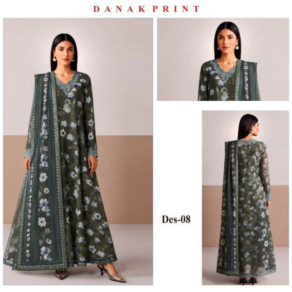 Vol-05 Baroque Printed Dhanak 3PCS Dresses - Women Wear Design No. 8