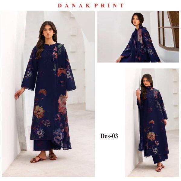 Vol-05 Baroque Printed Dhanak 3PCS Dresses - Women Wear Design No. 3