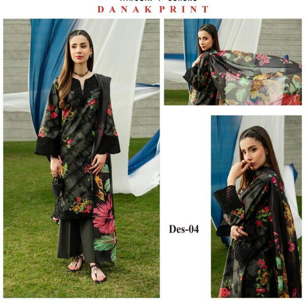 Vol-05 Baroque Printed Dhanak 3PCS Dresses - Women Wear Design No. 4