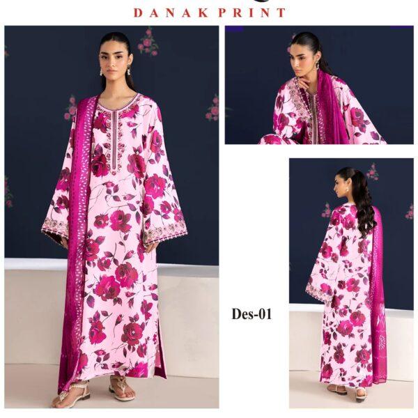 Vol-05 Baroque Printed Dhanak 3PCS Dresses - Women Wear Design No. 1