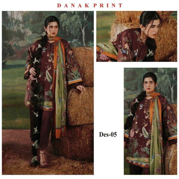 Vol-05 Baroque Printed Dhanak 3PCS Dresses - Women Wear Design No. 5