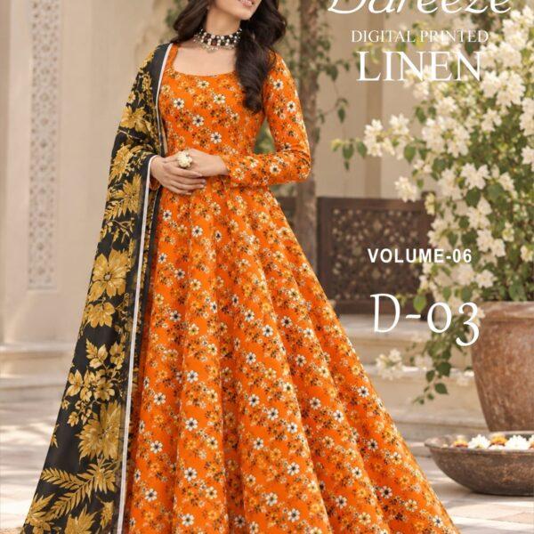 Bareeze Digital Printed Linen 3PC Dresses - Women Wear Design No. 3